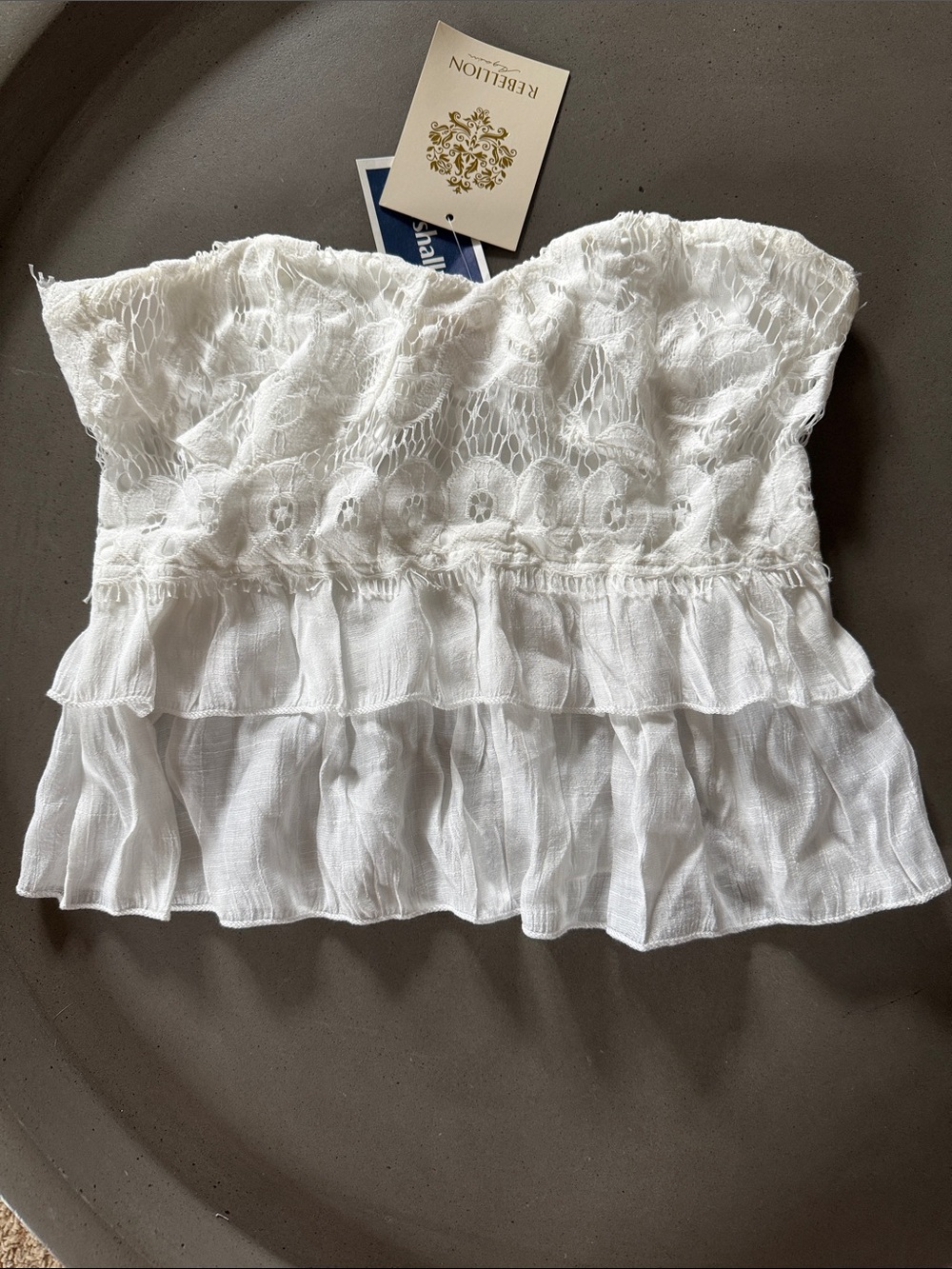 Rebellion White Lace Tiered Strapless Top